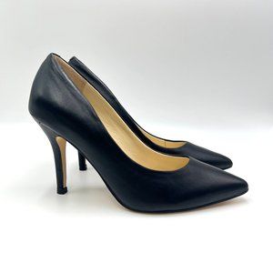 Nine West Womens Flax Black Leather Classic Point Toe Stiletto Heels Pumps Shoes